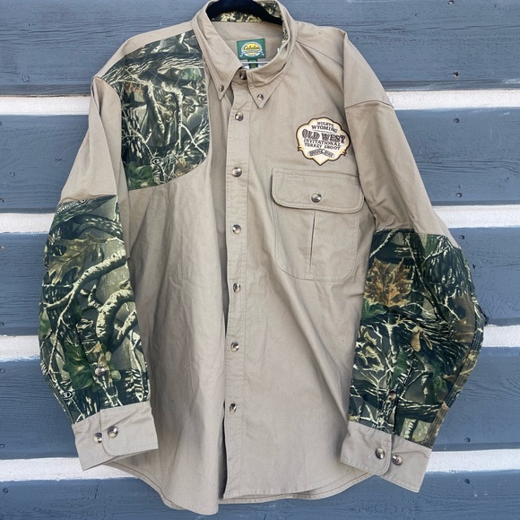 Cabelas Hunting Shirt Mens sz 2XL Tall Camo Tan Work Outdoors Button up Turkey - Picture 2 of 12